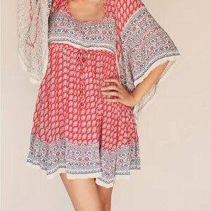 Free People Red and White Boho Swim Cover-Up